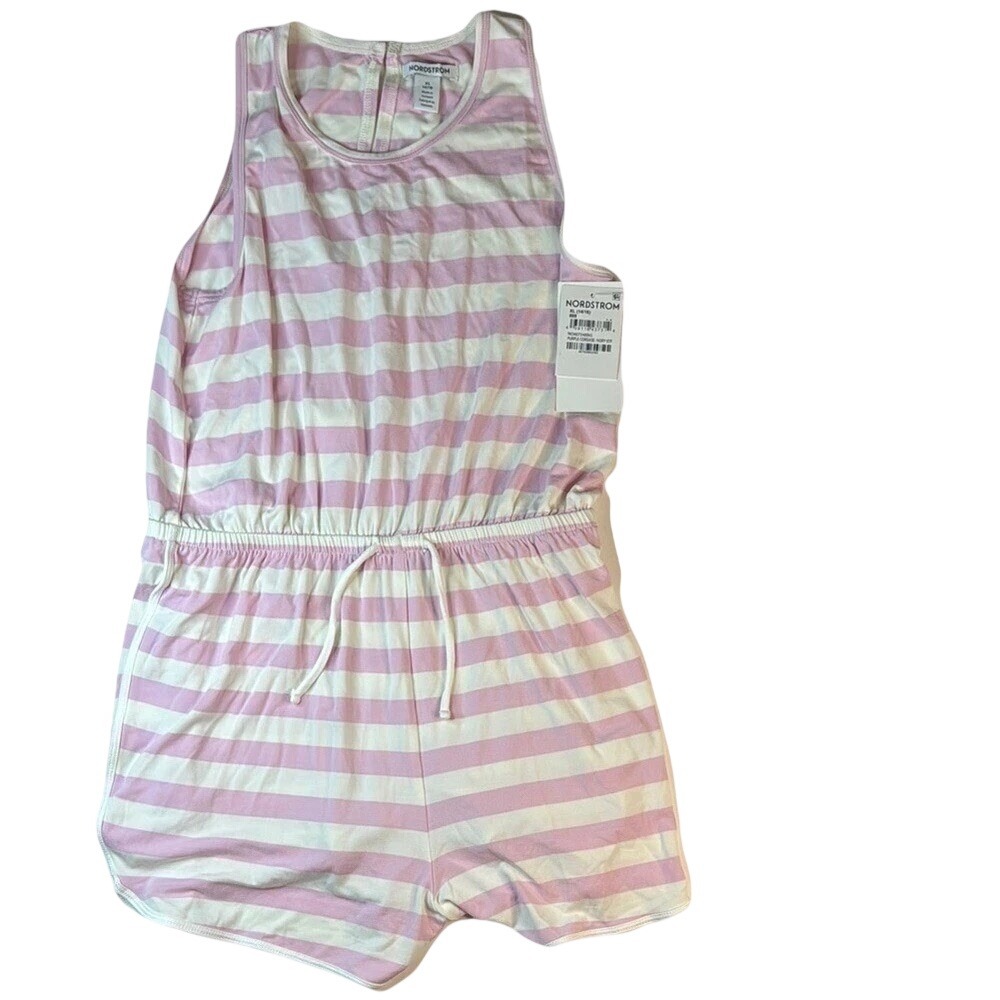 Nordstrom Girls' Pink and White Striped Jumpsuit Romper Size XL 16 NEW WITH TAGS
